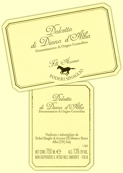 Etichetta Dolcetto di Diano d'Alba D.o.c. [ fronte e retro ]