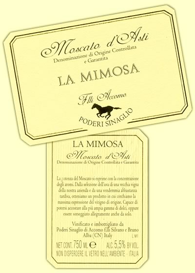 [ Labels ] - Moscato d'Asti "La Mimosa" D.o.c.g. [ fronte e retro ]