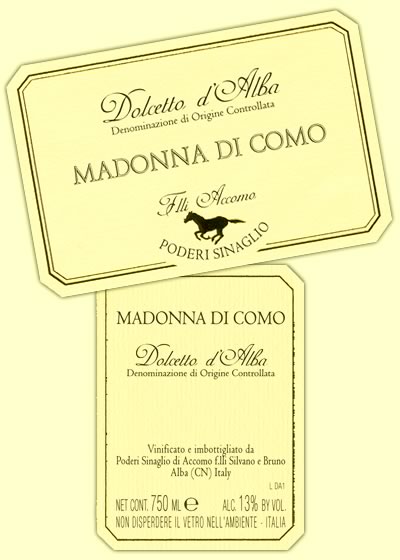 Etichetta Dolcetto d'Alba "Madonna di Como" D.o.c. [ fronte e retro ]